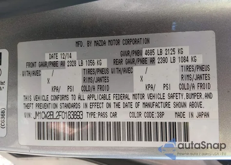 2015 Mazda Mazda5 Sport z USA, uszkodzony, nr VIN JM1CW2BL2F0183893